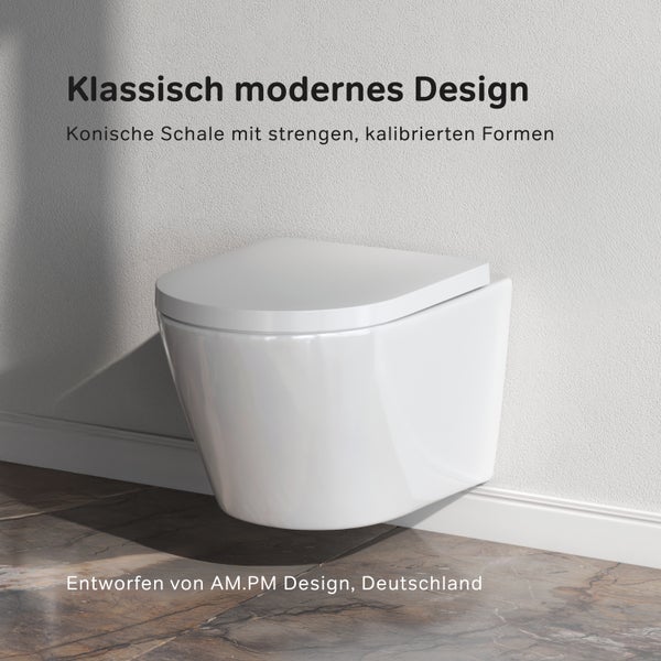 AM.PM Wand-WC  Tiefspüler ohne Spülrand weiß glänzend mit WC-Sitz CNA1700SC Flash