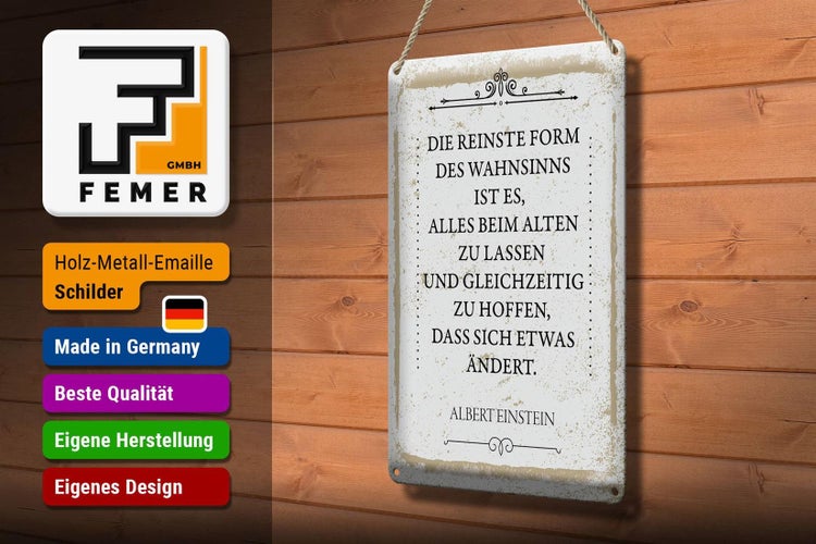 Blechschild Spruch Einstein reinste Form Wahnsinns 20x30cm