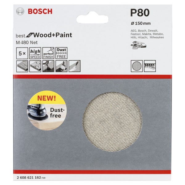 Bosch Schleifgitter P80, Durchmesser 150 Millimeter, für Holz und Farbe