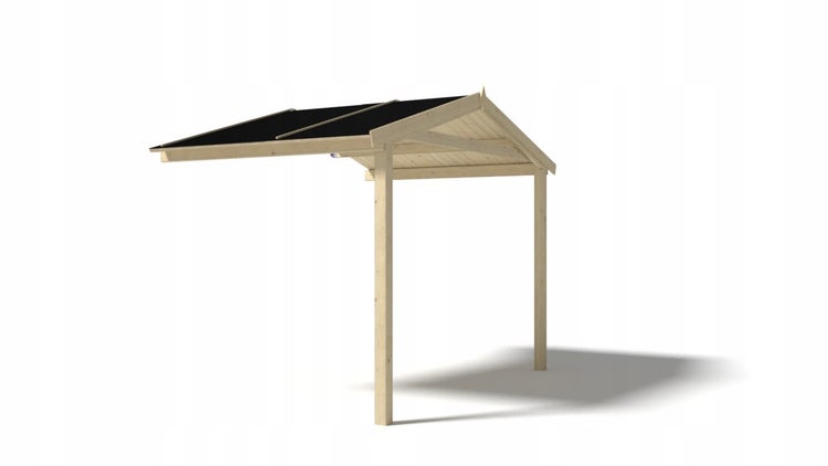 Schiebetor mit horizontalen Lamellen und dekorativen Aussparungen zwischen zwei Säulen