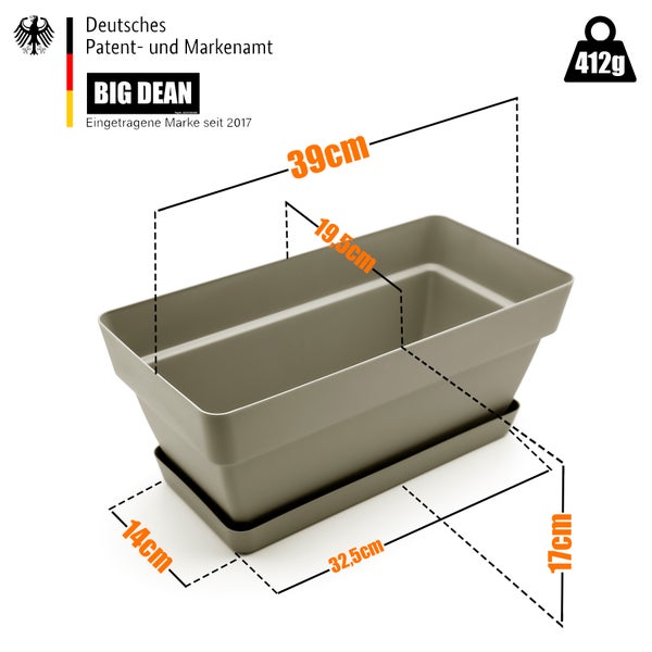 BigDean 3 Stück Blumenkasten 39 cm aus bruchfestem Kunststoff in Mokka – Balkon Pflanzkasten für innen & außen geeignet – Made in Europe