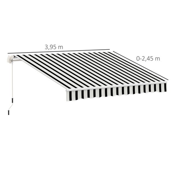 Outsunny manuelle Gelenkarmmarkise Markise 4m mit Handkurbel Balkonmarkise Sonnenschutz Wandmontage Balkon Alu Weiß+Blau 395 x 245 cm