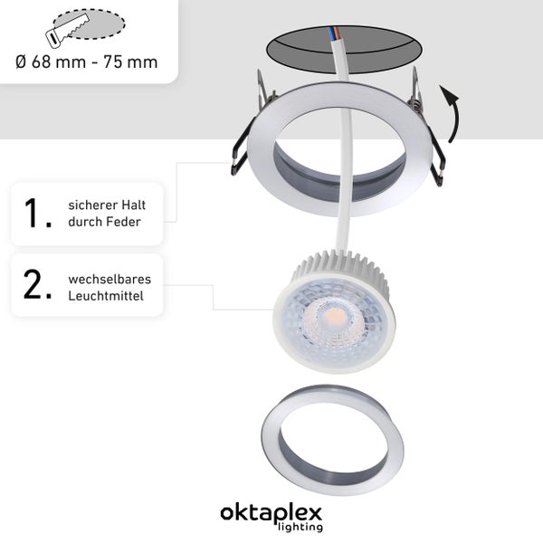 Einbaustrahler Lyon 6er Set LED Modul Aluminium 4,8W 4000K 230V 380lm neutralweiß 110° Einbaudurchmesser 68mm Deckenspots Rund