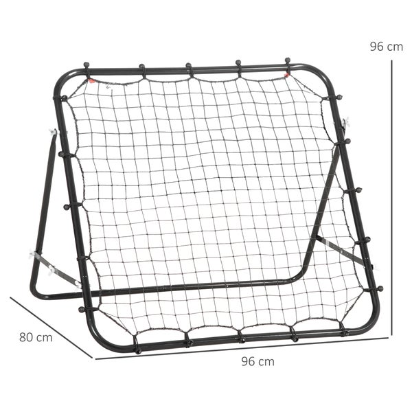 HHOMCOM Fußball Rebounder, Kickback Tor, Verstellbarer Winkel, 96 x 80 x 96 cm, Metallrohr, PE Gewebe, Schwarz