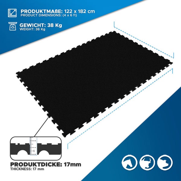 FLOORDIREKT Puzzle-Stallmatte aus Gummi Pontiac - Stallboden - Wasserbeständige Bodenmatte - 122 x 182 cm - Vierseitiges Interlocking