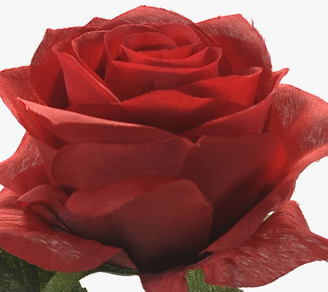 Künstliche rote Rose aus Textilgewebe für Dekorationszwecke.