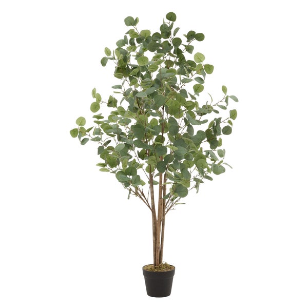 ML-Design Künstliche Eukalyptus 150 cm, Künstliche Pflanzen groß, Kunstpflanze mit Naturholzstamm, Fake Plastikpflanzen im Topf, Deko für Drinnen und Draußen, Kunstbaum wie echt für Wohnzimmer Büro