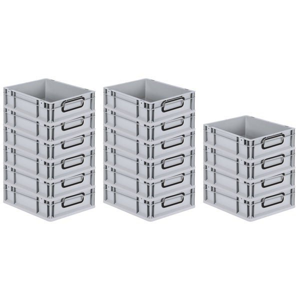 PROREGAL SuperSparSet 16x Eurobox NextGen Color, HxBxT 12x30x40cm, 11 Liter, Griffe schwarz geschlossen, Grau, Eurobehälter, Transportbox, Transportbehälter, Stapelbehälter