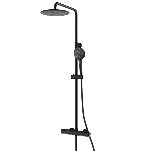 EcoRain Wassersparende Regenbrausegarnitur Glenn 23 CM Schwarz mit Thermostatarmatur - 30% Wassereinsparung - Modern Regenbrauseset - 12 CM Handbrause - Universal Kopfbrause - Anti-Kalk-Brausekopf