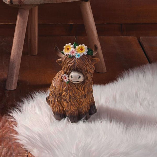 FRANK FLECHTWAREN|Dekofigur Stier mit Blumenkranz, 12 x 14 x 20 cm, POLYRESIN