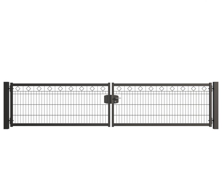 Doppelflügeltor aus Metall mit Rautenmuster
