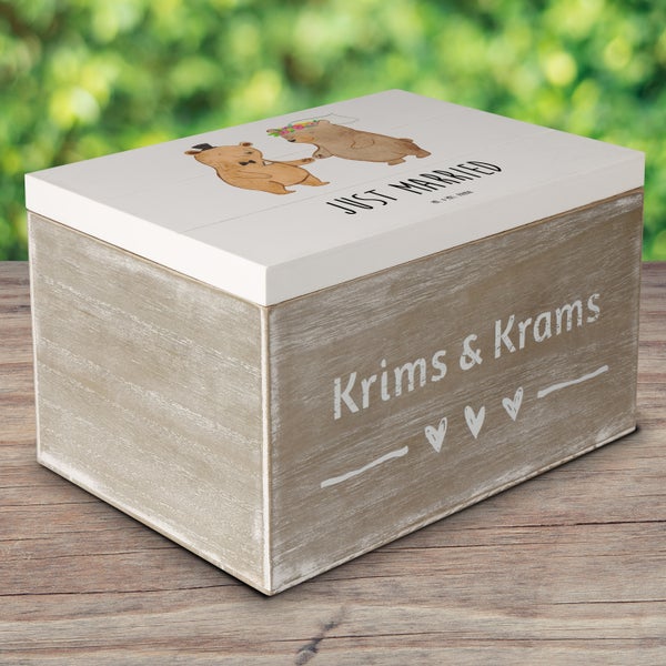 Mr. & Mrs. Panda 25 x 18 cm Holzkiste Bären Heirat - Weiß