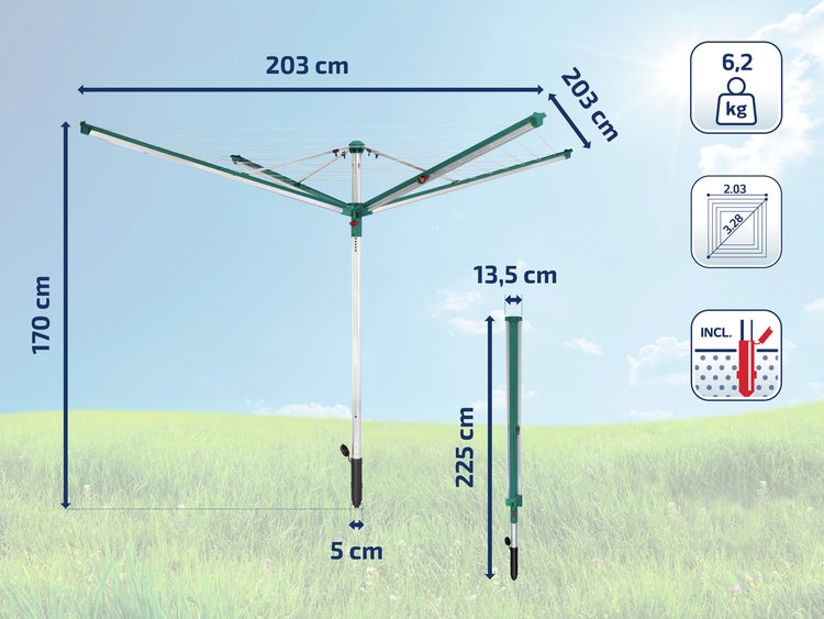 Leifheit Wäschespinne Linomatic 500 Deluxe Cover mit Leineneinzug für saubere Wäsche, Wäscheschirm für die ganze Familie, Wäscheständer inkl. Bodenhülse und Schutzhülle, 50m Leine für 5 Wäscheladungen