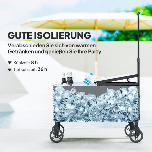 Outsunny 76L Kühlwagen Servierwagen mit Rädern Flaschenöffner Deckel Griffe Fahrbare Kühlbox Beistellwagen Bar Kühlbehälter Getränkewagen für Outdoor Terrassen Party Weiß