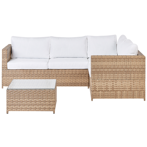 Gartenlounge-Set mit Rattanoptik, Sofa, Tisch und Glasplatte für den Außenbereich