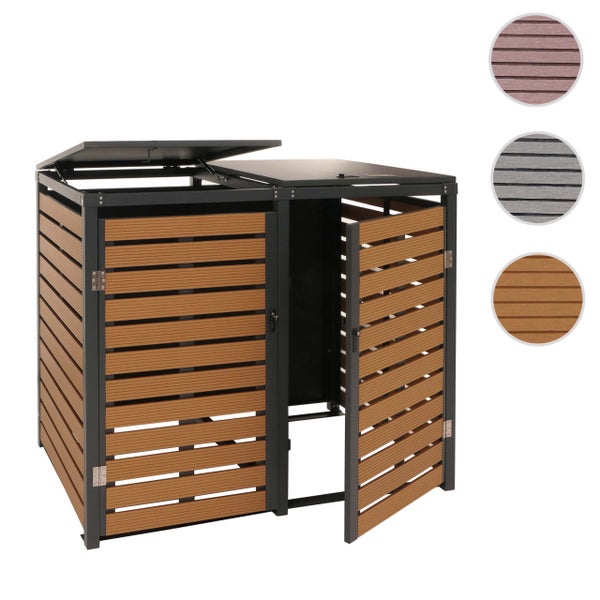 Mülltonnenbox für zwei Mülltonnen mit zwei Flügeltüren und Klappdeckel