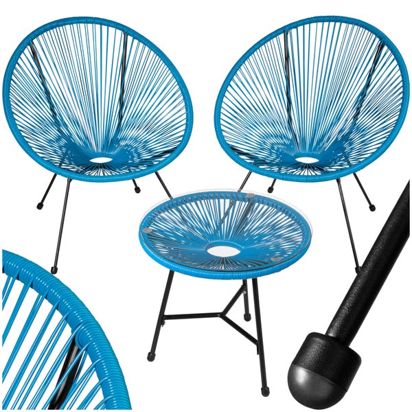 2 Gartenstühle Santana mit Tisch tectake  Belastbarkeit Stuhl 120 kg Retro-Design im Acapulco-Stil blau