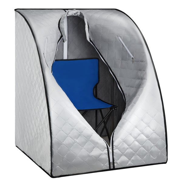 Mobile Dampfsauna tectake ThermaLuxe II inkl. Fernbedienung, Matte, Klappstuhl und Tragetasche 2 Liter Dampfgenerator mit 1000 W grau/blau