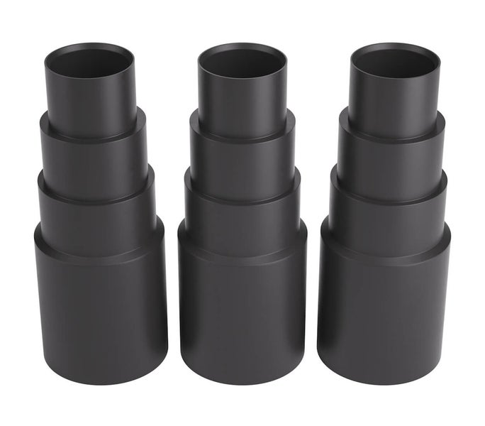 Drei Staubsaugeradapter aus Kunststoff