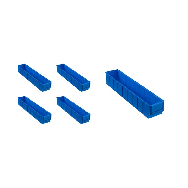 PROREGAL SparSet 5x Blaue Indurstriebox 500 S HxBxT 8,1 x 9,1 x 50 cm 2,8 Liter Sortimentskasten