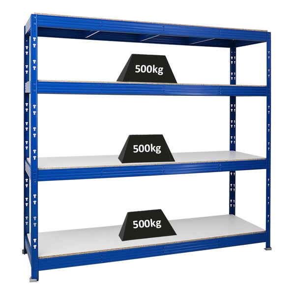 PROREGAL Profi Schwerlastregal Rhino HxBxT 180 x 200 x 60 cm 4 Melamin-Ebenen 16mm Fachlast 500 kg Blau