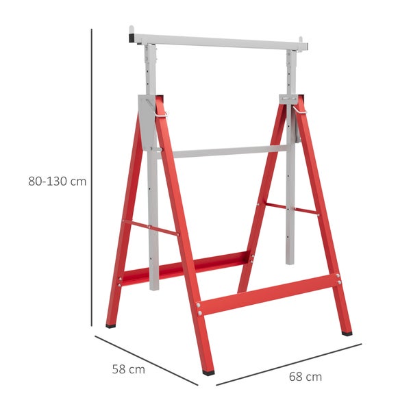 HOMCOM 2 x Gerüstbock Unterstellbock Klappbock höhenverstellbar bis 200kg Stahl Rot 68 x 58 x 80-130 cm