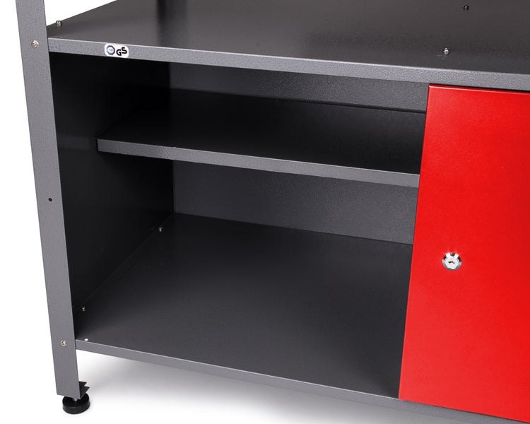 Ondis24 Werkstatt Set Ecklösung Simple One 85 cm rot Buche, Werkstatteinrichtung, Werkbank