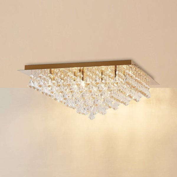 Lindby Deckenlampe Rimedia in Gold / Messing aus Metall (12 flammig, G9) - Kristall Deckenleuchte Lampe Wohnzimmerleuchte