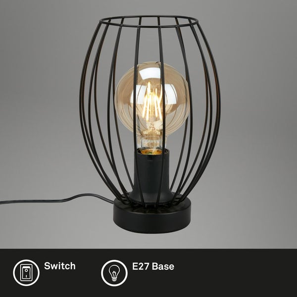 Tischleuchte Kabelschalter Drahtgestellt 1xE27 60W schwarz Metall Briloner