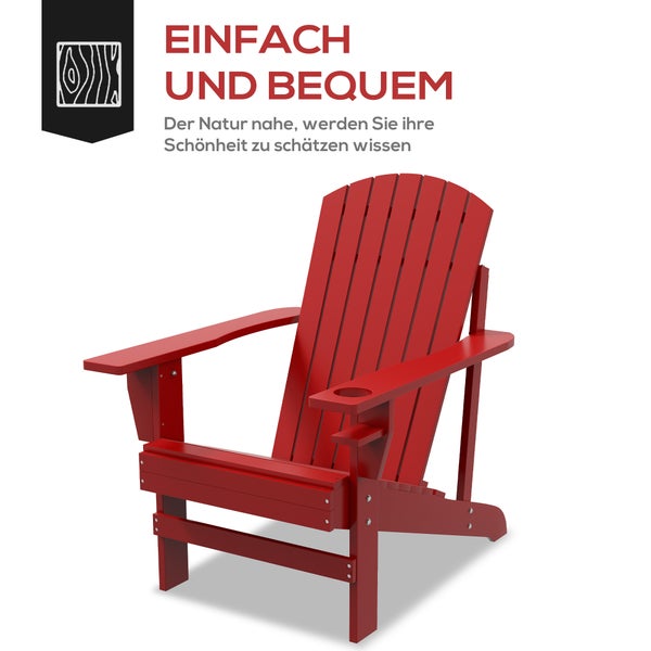 Outsunny Adirondack-Gartenstuhl mit Becherhalter Gartenliege Balkonstuhl Massivholz Rot 72 x 94 x 93 cm
