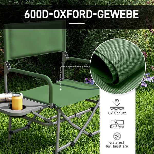 Outsunny Regiestuhl, Faltbar Campingstuhl mit Seitentisch, für Camping, Strand, 81L x 51B x 87H cm, Oxford, Grün