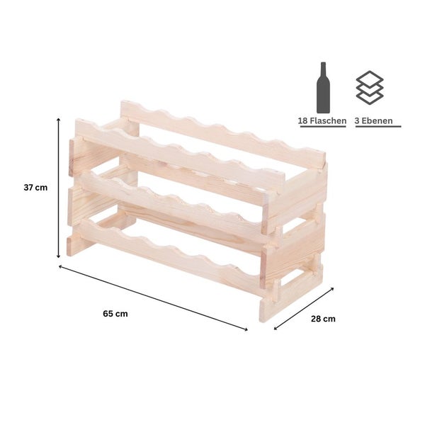 Weinregal VINOTECA FLEX PRO HxBxT 37x65x28cm 18 Flaschen auf 3 Fbenen Massives Kiefernholz Natur unbehandelt