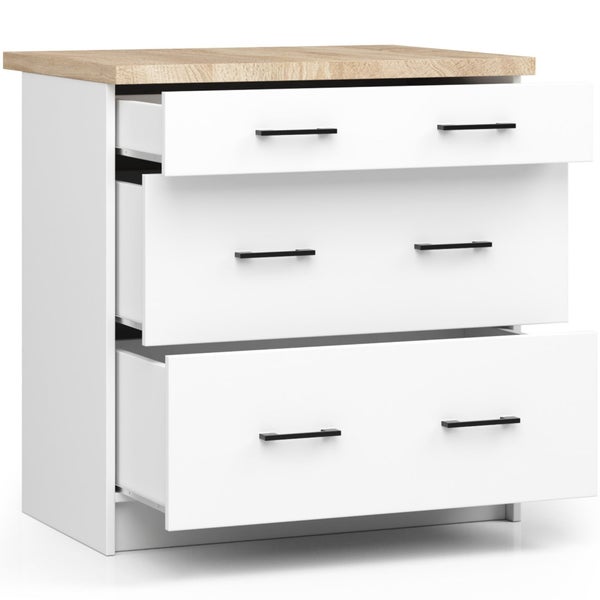 Kommode mit drei Schubladen, teilweise geöffnet