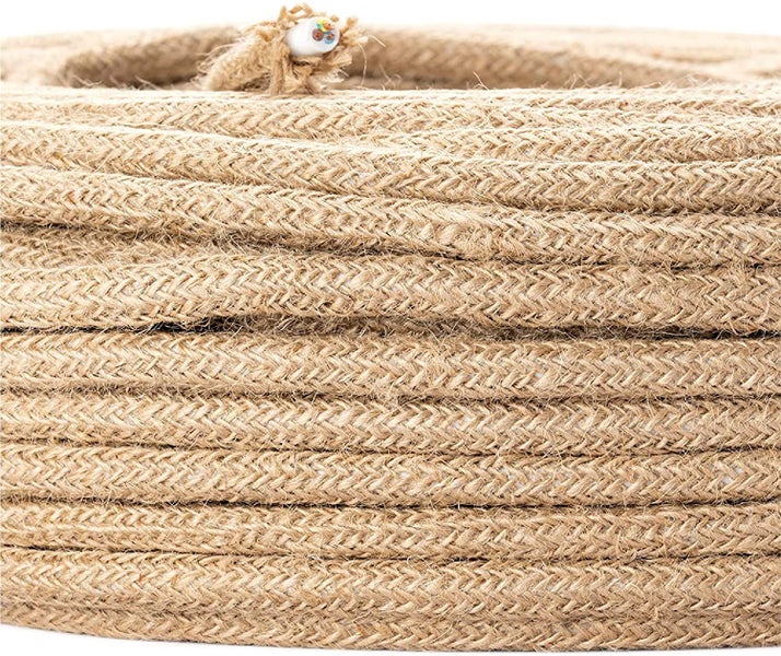 Textilkabel Leinen Jute, 3-adrig, (3x 0,75 mm²) - Stoffkabel mit Erdleiter, Meterware