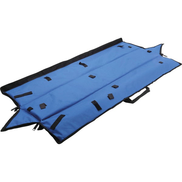 Blaue Werkzeugtasche mit Tragegriff und mehreren Befestigungsschlaufen