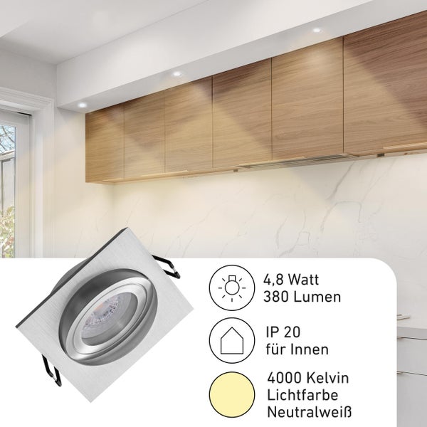 Einbaustrahler Lyon 6er Set LED Modul 4,8W 4000K 380lm Schwenkbar Aluminium eckig Deckenspots Lochmaße 80mm