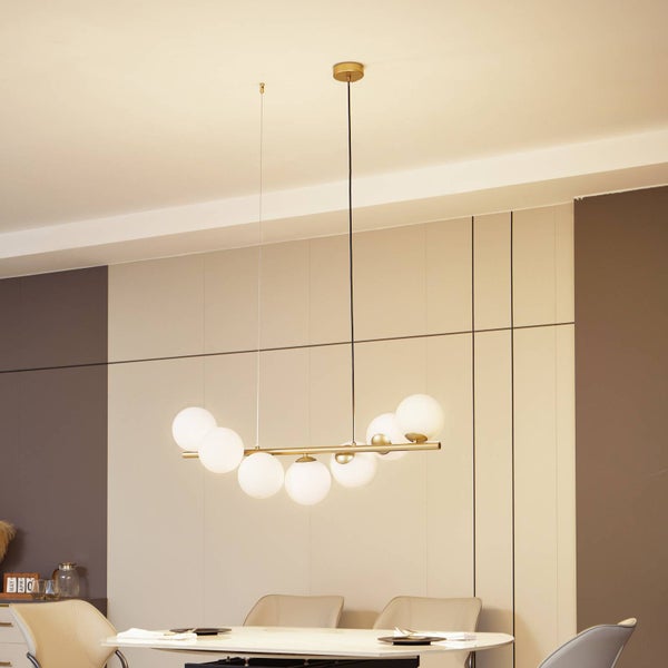 Lucande Pendelleuchte Isandro (Design, Modern) in Gold / Messing aus Metall (7 flammig G9) - Glas Hängelampe Esstischlampe Hängeleuchte Wohnzimmerleuchte