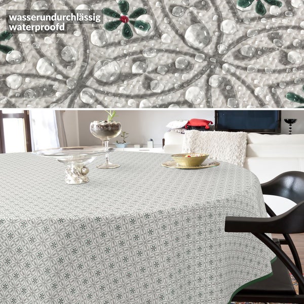 Wasserdichte Tischdecke mit Muster auf einem runden Tisch