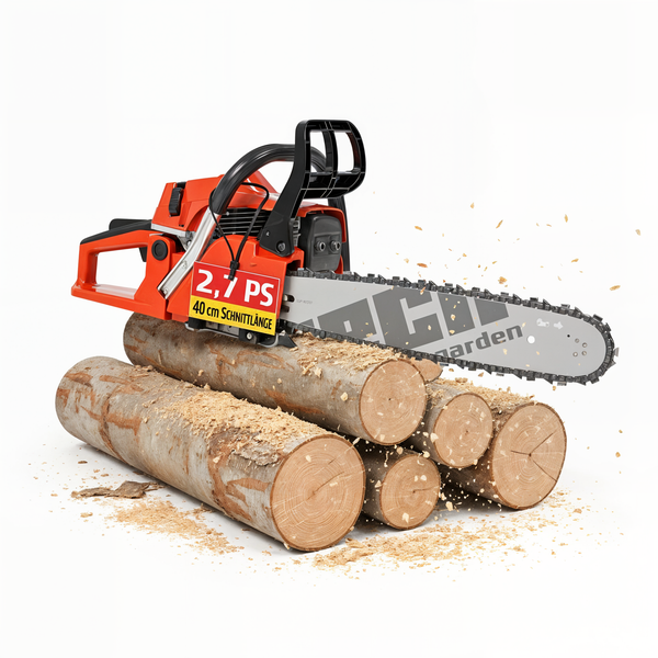 Motorsäge auf Holzstämmen mit 40 cm Schnittlänge