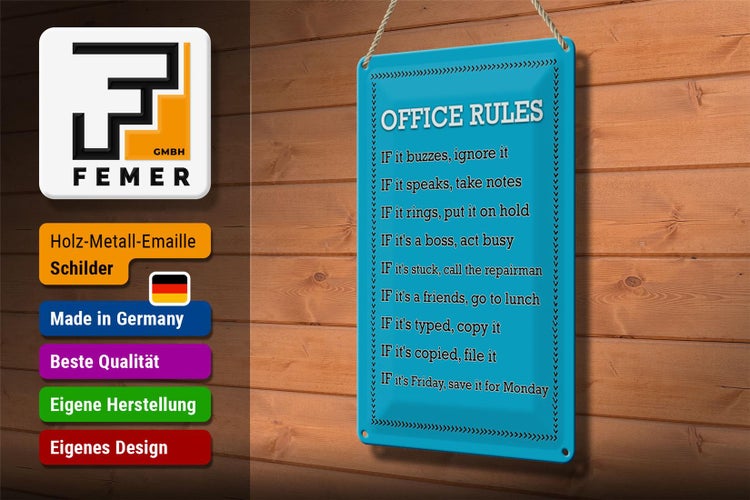 Blechschild Spruch 20x30cm Office Rules Office Regeln