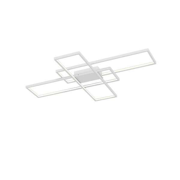 Moderne weiße LED-Deckenleuchte mit ineinandergreifenden rechteckigen Rahmen.