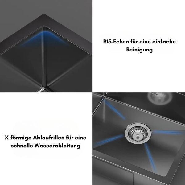 Realstone Küchen Spüle Schwarz Inklusive Anschlussstücke