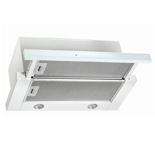 Weiße Unterbauhaube mit Metallfiltern und Beleuchtung