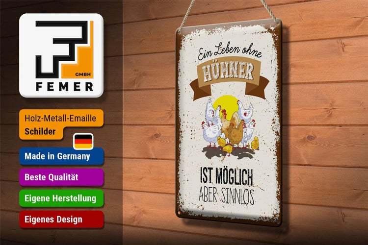 Blechschild Spruch Leben ohne Hühner sinnlos 20x30cm