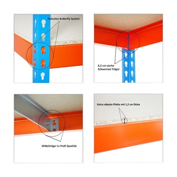 PROREGAL Schwerlastregal Wood Beast Four HxBxT 200 x 240 x 45 cm 4 Ebenen Fachlast 400 kg Blau-Orange