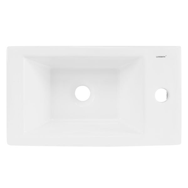 ML-Design Waschbecken Keramik Weiß 46x26,5x11 cm mit Ablaufgarnitur Pop-Up Ventil Silber, Hahnloch rechts, Wandmontage, Aufsatzwaschbecken Eckig Waschtisch klein Waschschale Waschplatz Handwaschbecken