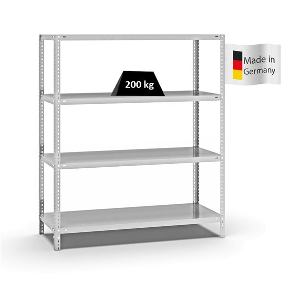 PROREGAL Fachbodenregal Schraubsystem Medium-Duty Grundregal HxBxT 150 x 130 x 50 cm 4 Ebenen Fachlast 200 kg Beidseitig Nutzbar Lichtgrau