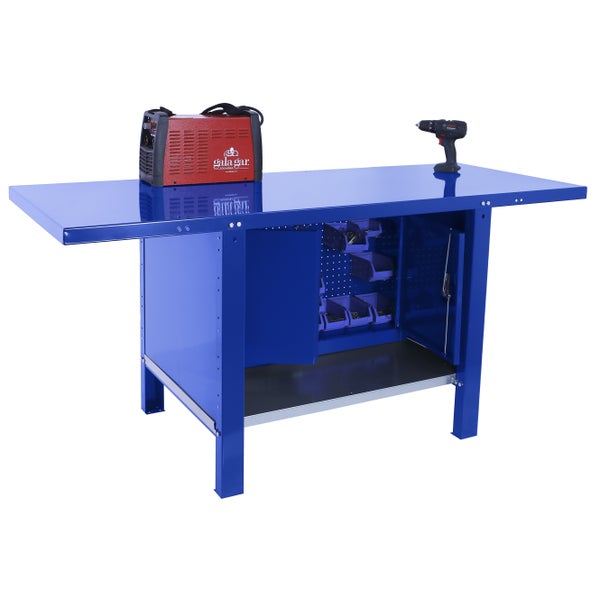 Werkbank BUFFALO METAL mit Schrank | HxBxT 83x180x73cm | Traglast 700kg | Blau