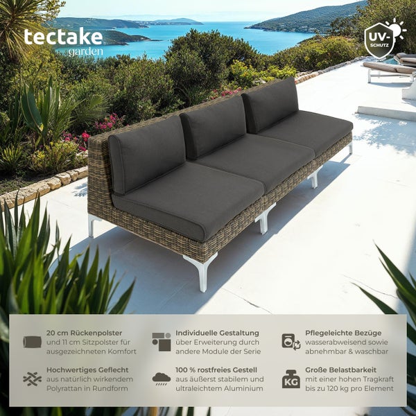 Modulares Rattanset tectake Villanova kein Aufbau 3 Mittelteile mit Aluminiumgestell anthrazit-meliert