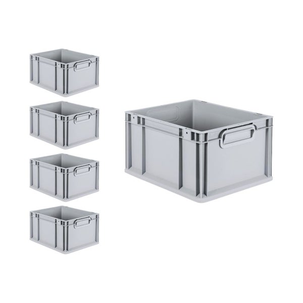 PROREGAL SuperSparSet 5x Eurobox NextGen Grip mit Scharnierdeckel und Grünen Schiebeschnappverschlüssen HxBxT 22 x 30 x 40 cm 20 Liter